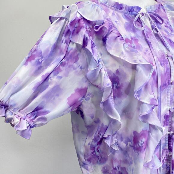 FOR LOVE & LEMONS Zinnia Lilac Floral Ruffled Blouse Romantic Spring Chiffon - S - Picture 5 of 13